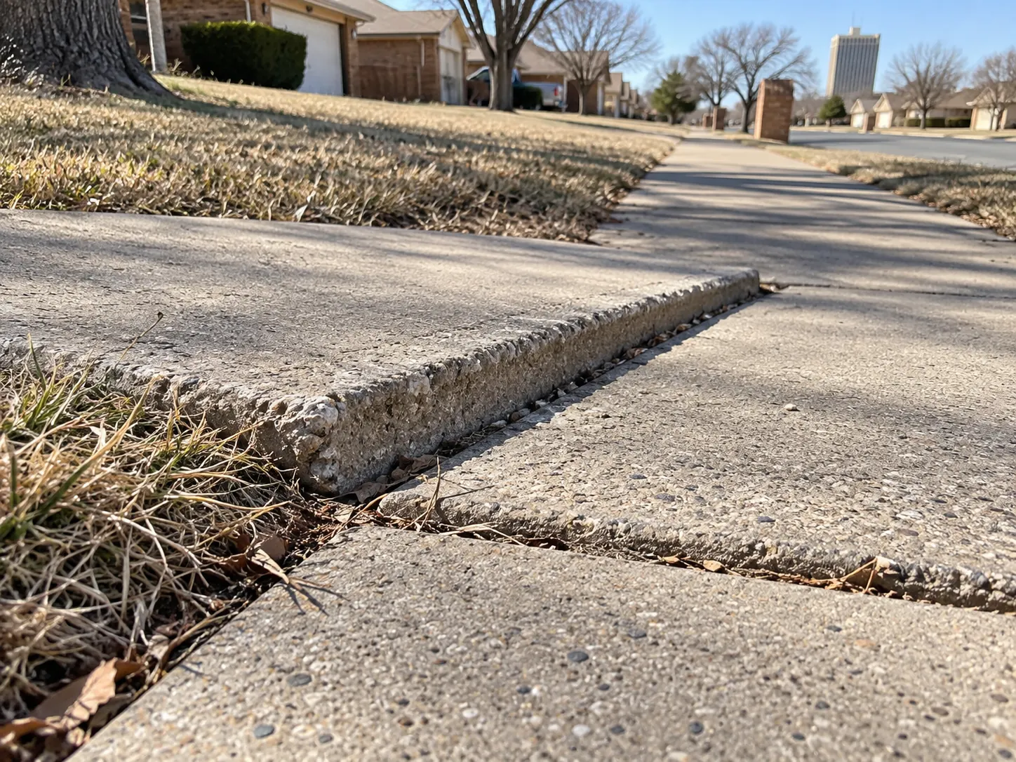 Offset sidewalk joint creating a raised trip edge between two concrete panels